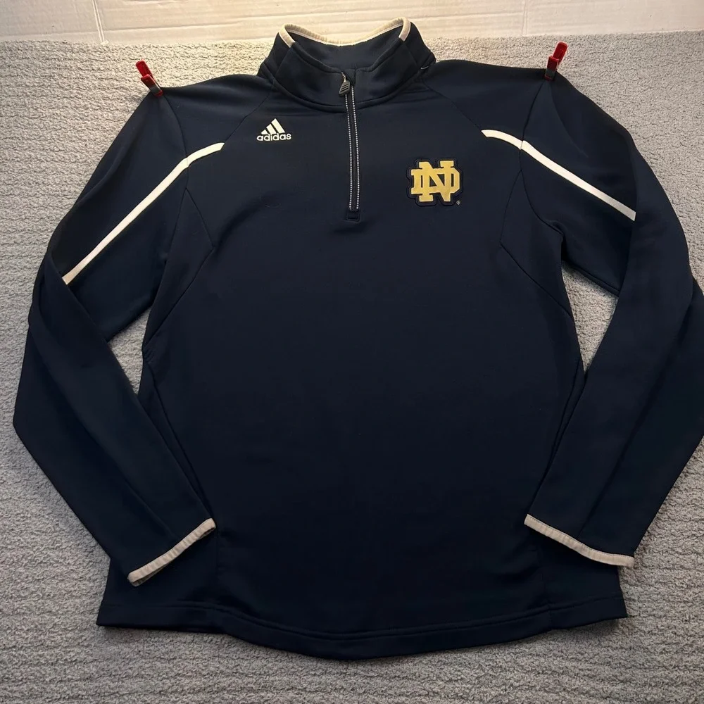 Adidas Notre Dame Pullover Quarter Zip Medium Navy Collegiate Gameday Sporty